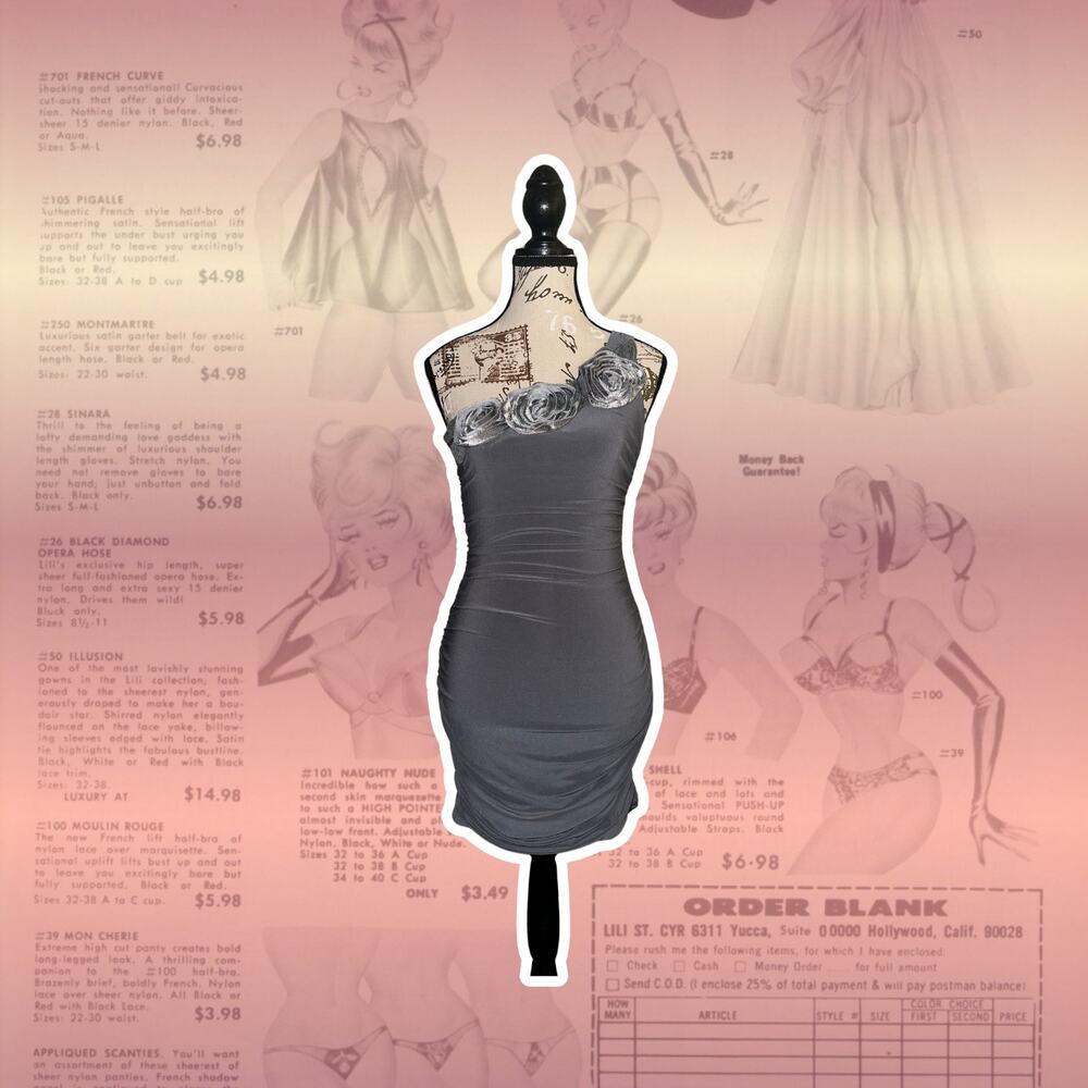 Womens One Shoulder Mini Dress with Floral Embellishments